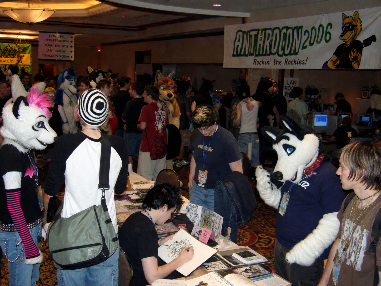 an ai generated image of a mid 2000s furry con