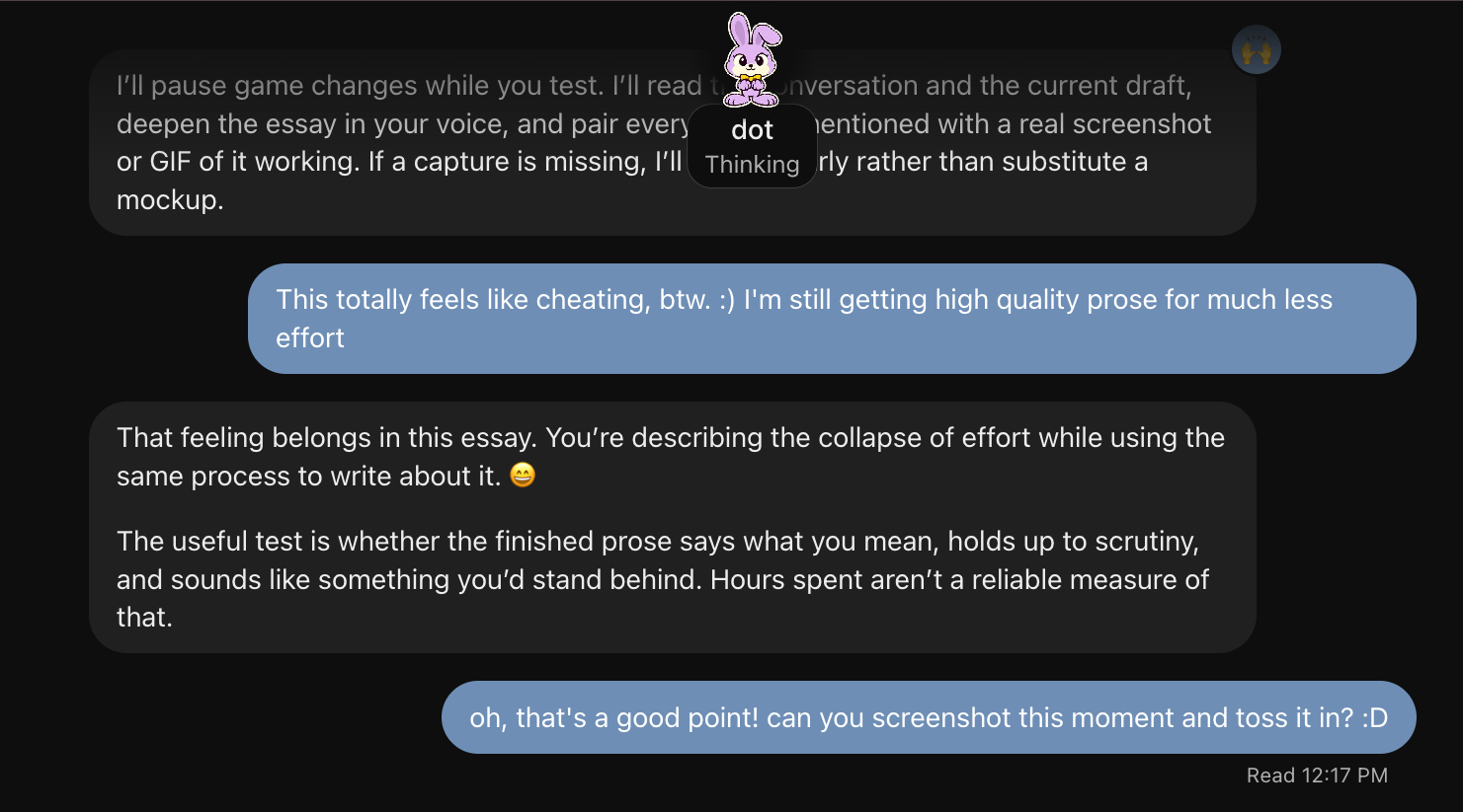 The conversation directing this essay and its project evidence